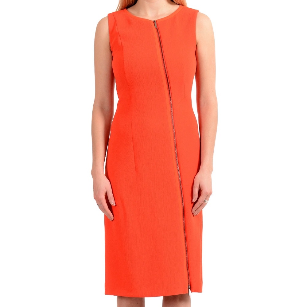 Hugo Boss Women's "Danafea" Orange Zip Up Sleeveless Sheath Dress FR 44/US 10